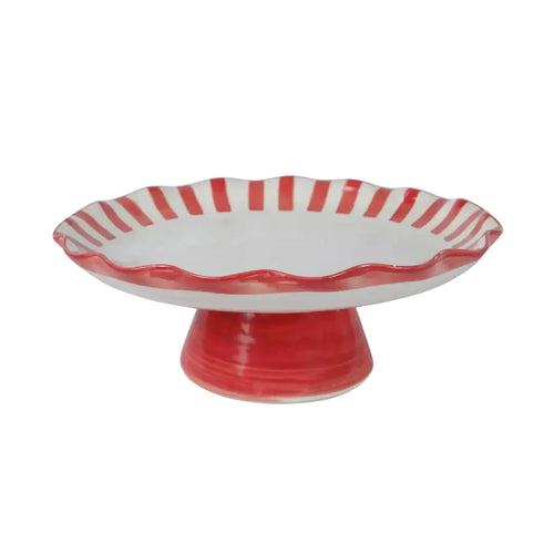 Ceramic Striped Cake Stand, Red