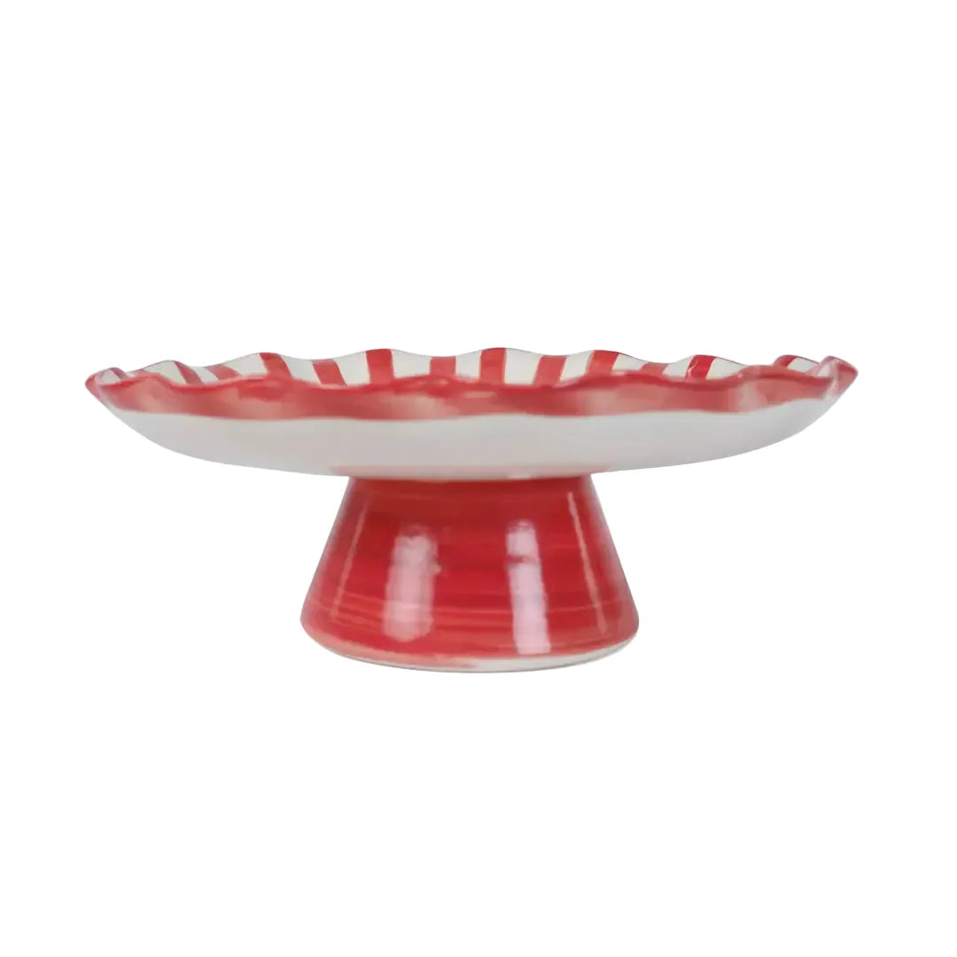 Ceramic Striped Cake Stand, Red