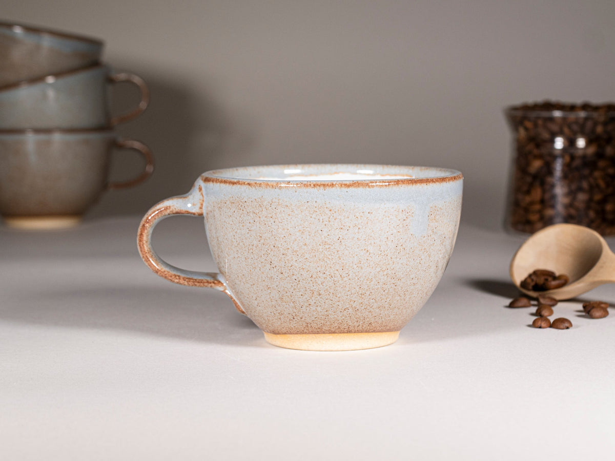 Cappuccino Cup, Latte Cup: Brown-Blue/White, approximately 10-12 oz, Stoneware
