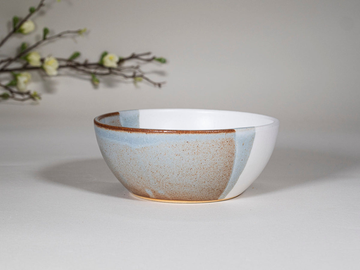 Breakfast Salad Soup Bowl Brown Blue White Stoneware Handmade