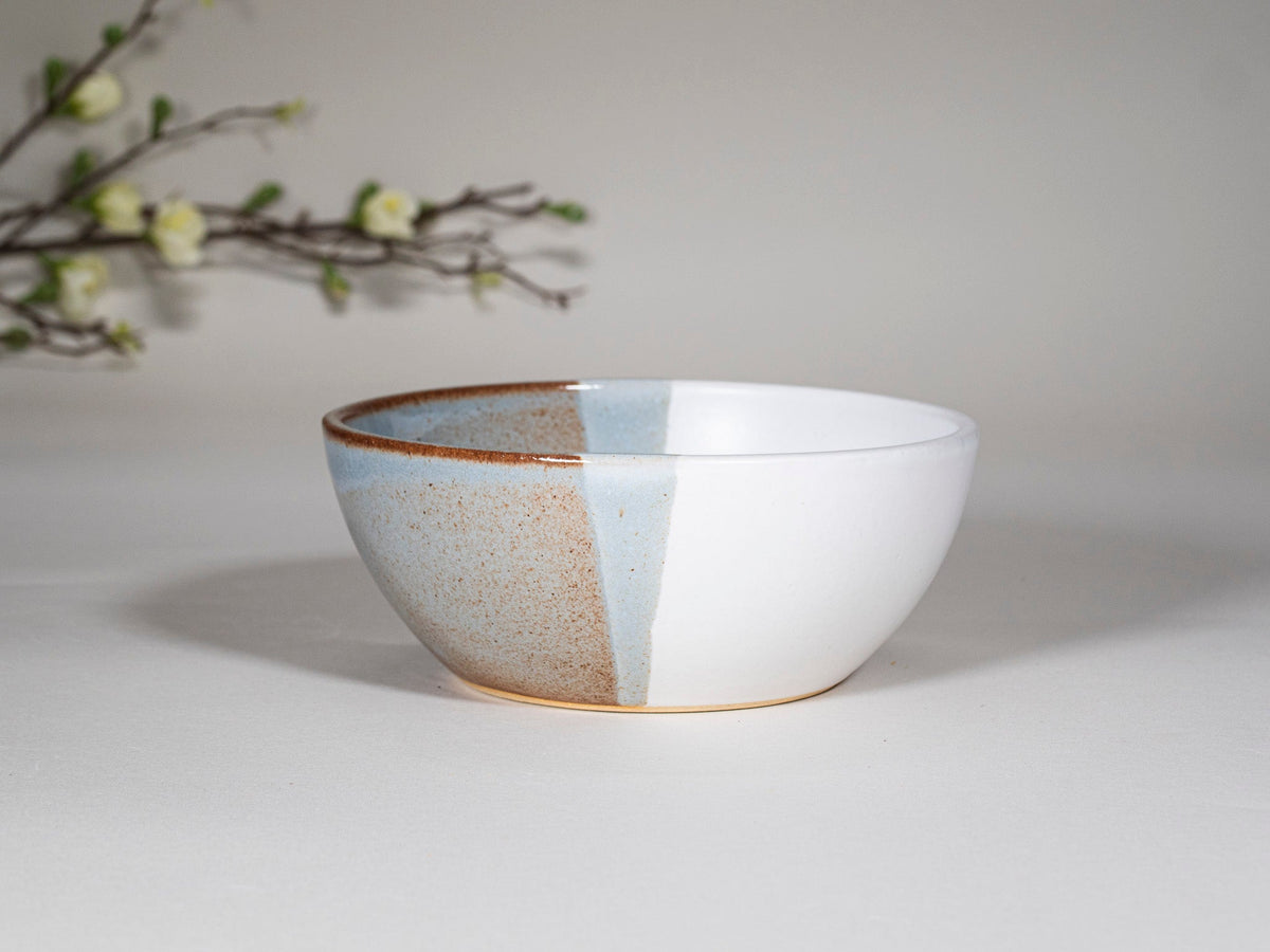 Breakfast Salad Soup Bowl Brown Blue White Stoneware Handmade