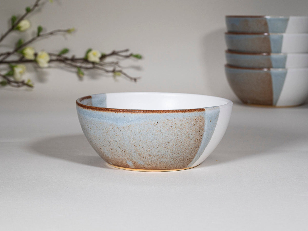 Breakfast Salad Soup Bowl Brown Blue White Stoneware Handmade