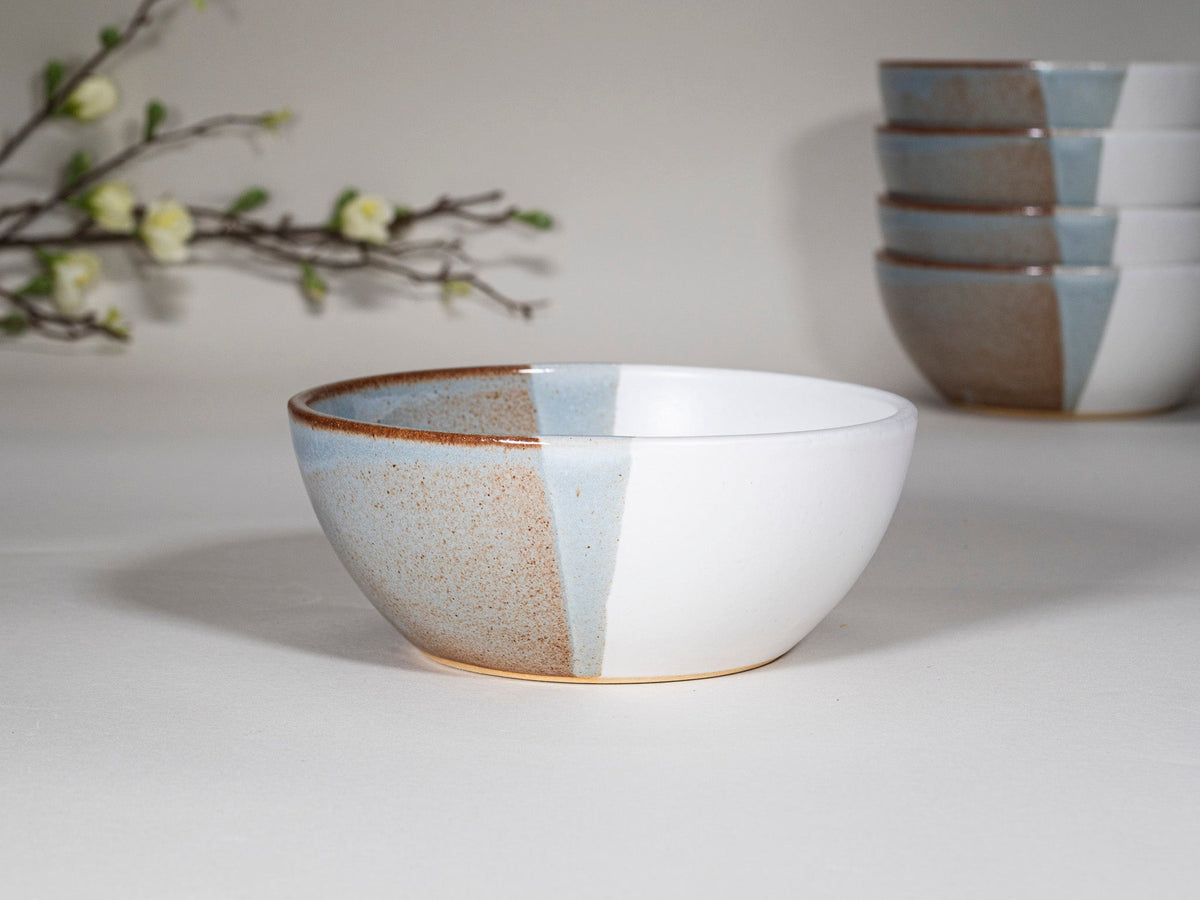 Breakfast Salad Soup Bowl Brown Blue White Stoneware Handmade