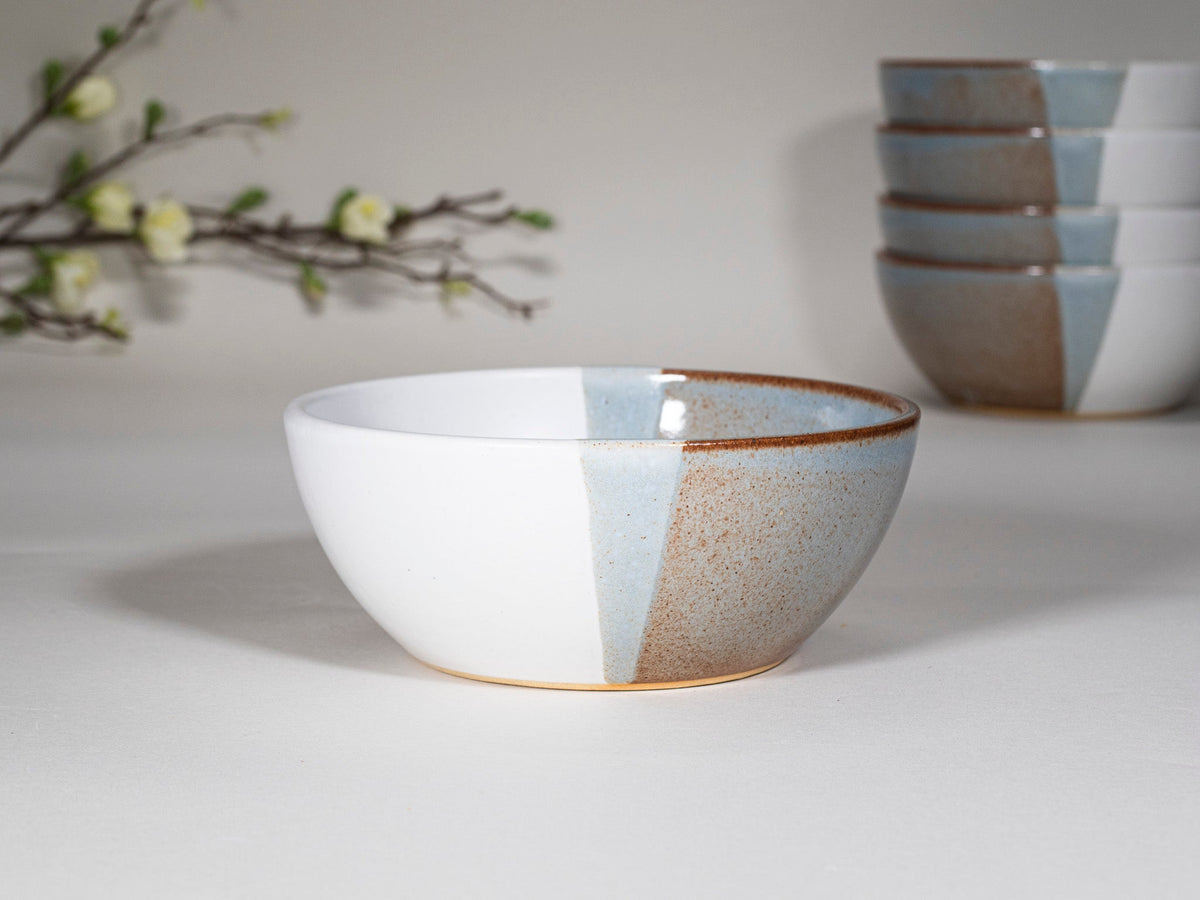 Breakfast Salad Soup Bowl Brown Blue White Stoneware Handmade