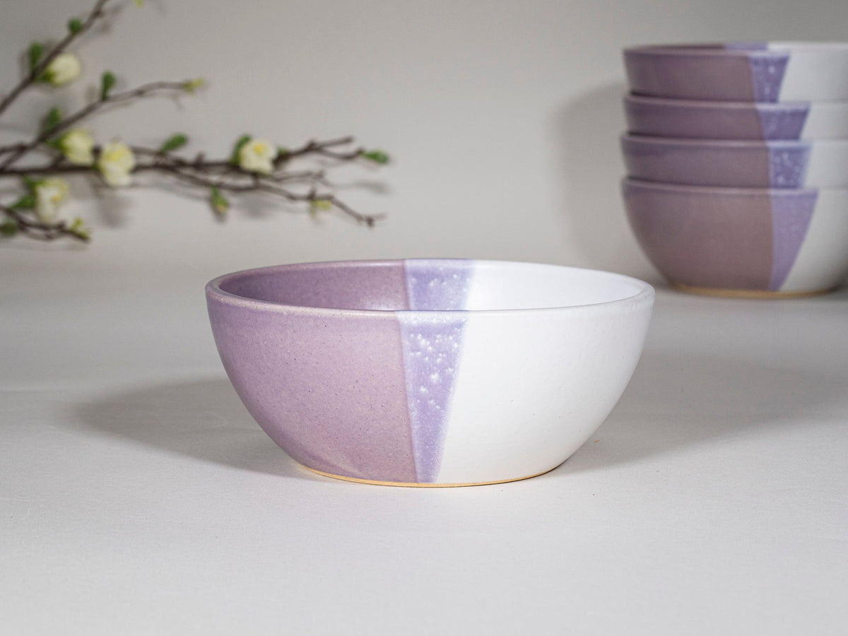 Breakfast Salad Soup Bowl Purple White Stoneware Handmade