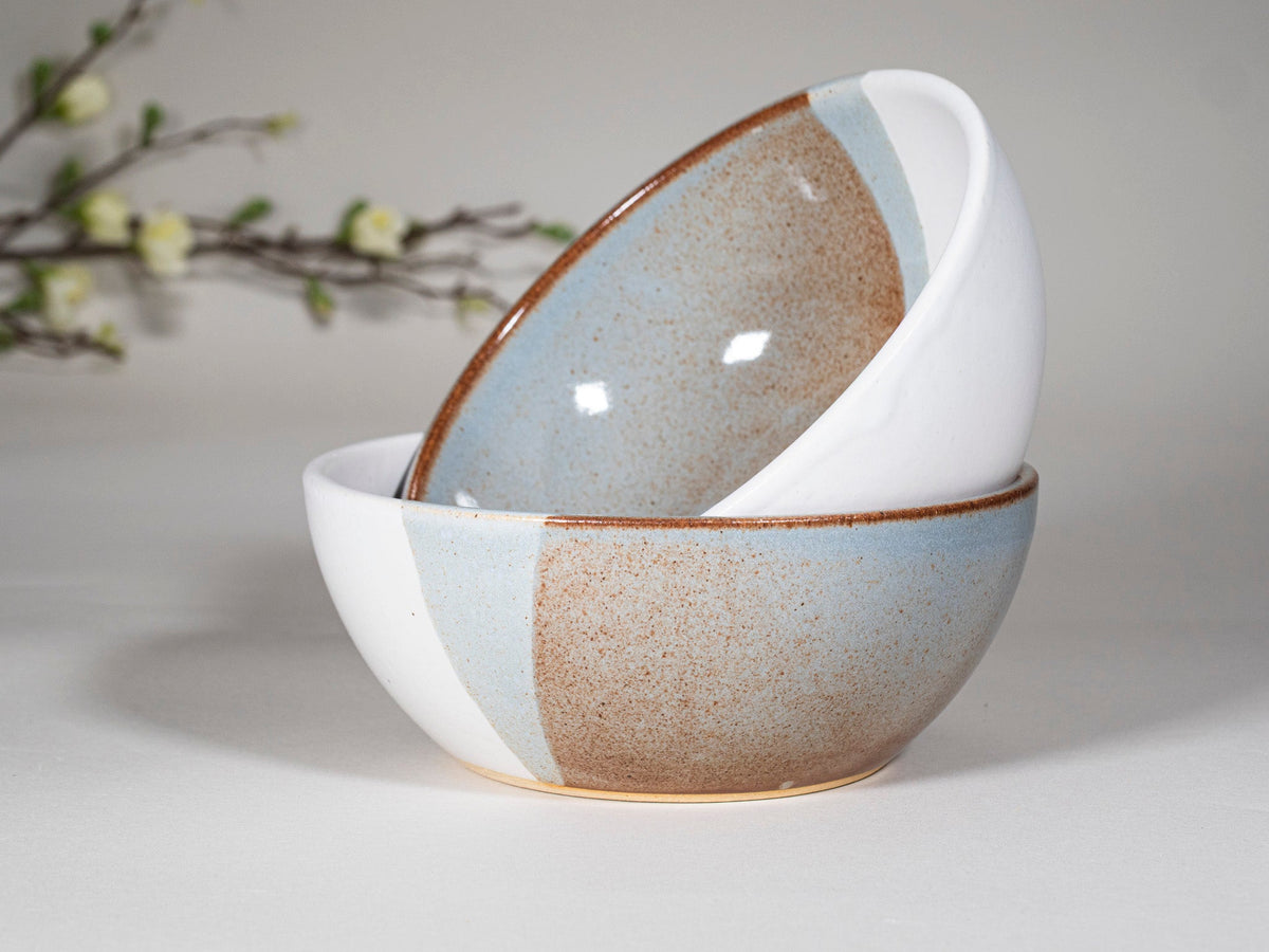 Breakfast Salad Soup Bowl Brown Blue White Stoneware Handmade