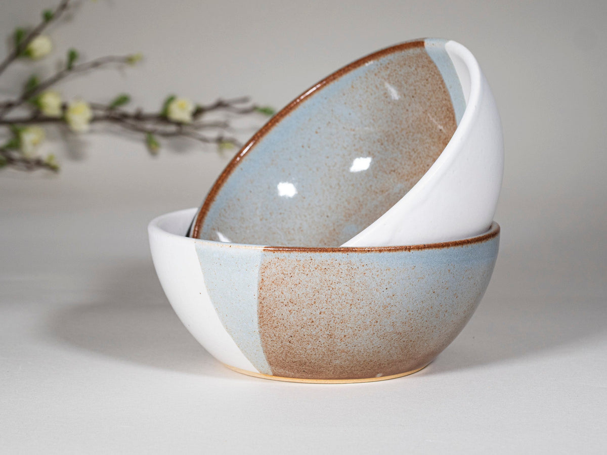 Breakfast Salad Soup Bowl Brown Blue White Stoneware Handmade