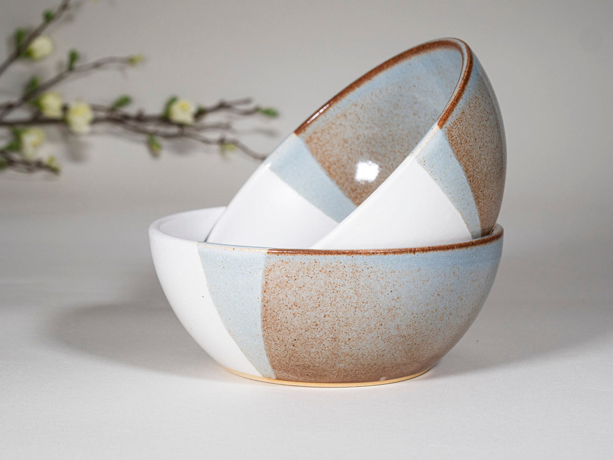 Breakfast Salad Soup Bowl Brown Blue White Stoneware Handmade