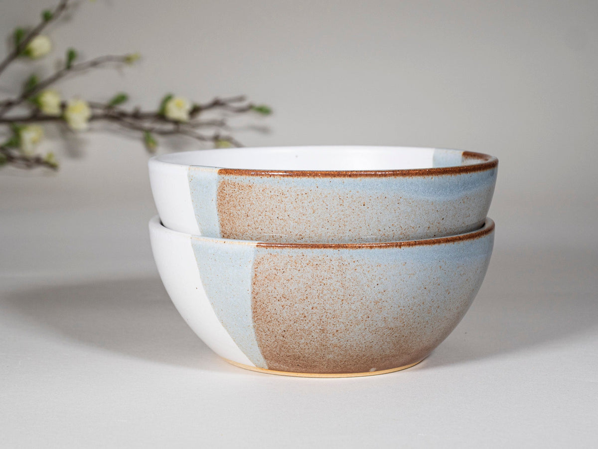 Breakfast Salad Soup Bowl Brown Blue White Stoneware Handmade