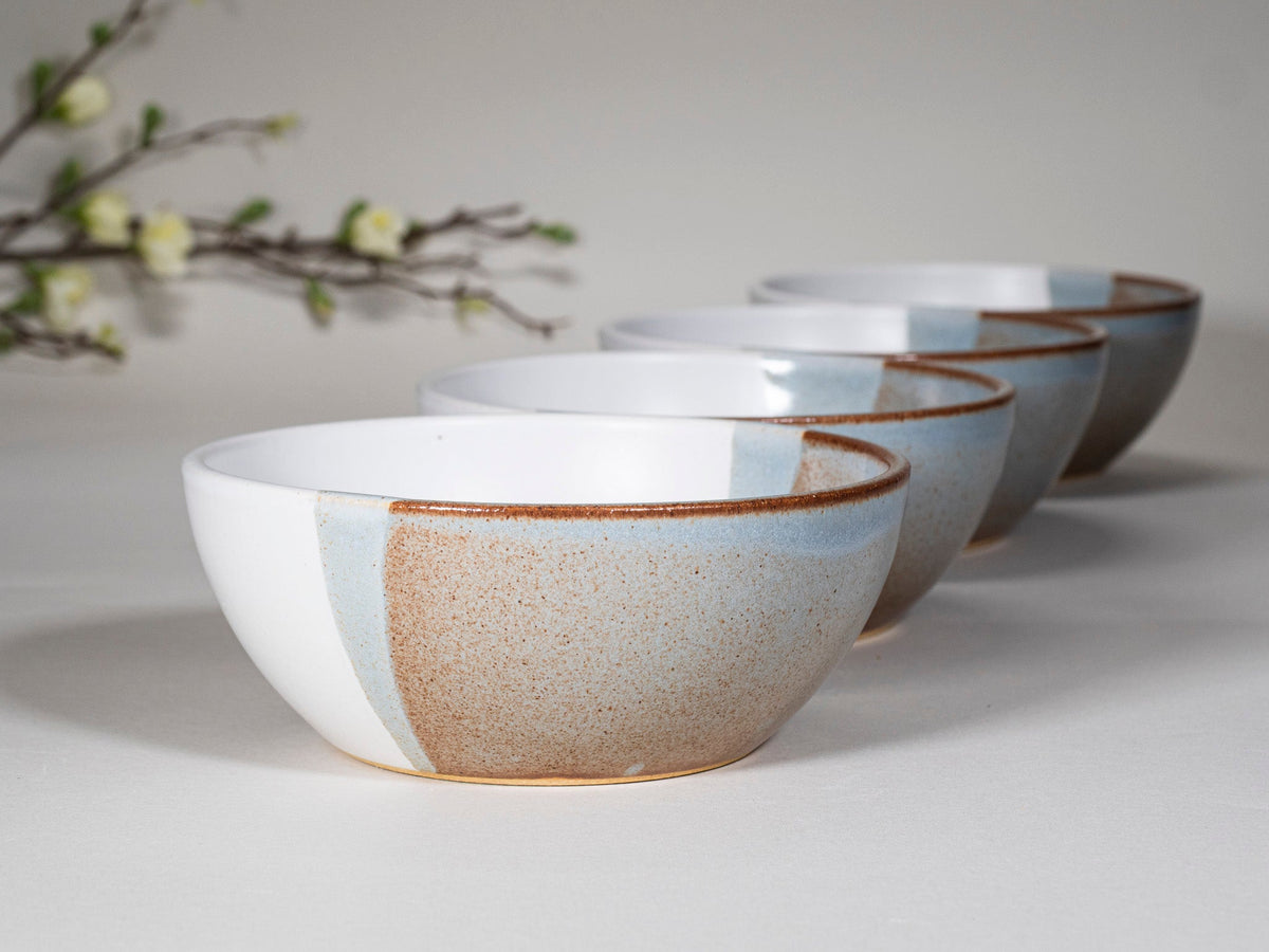 Breakfast Salad Soup Bowl Brown Blue White Stoneware Handmade