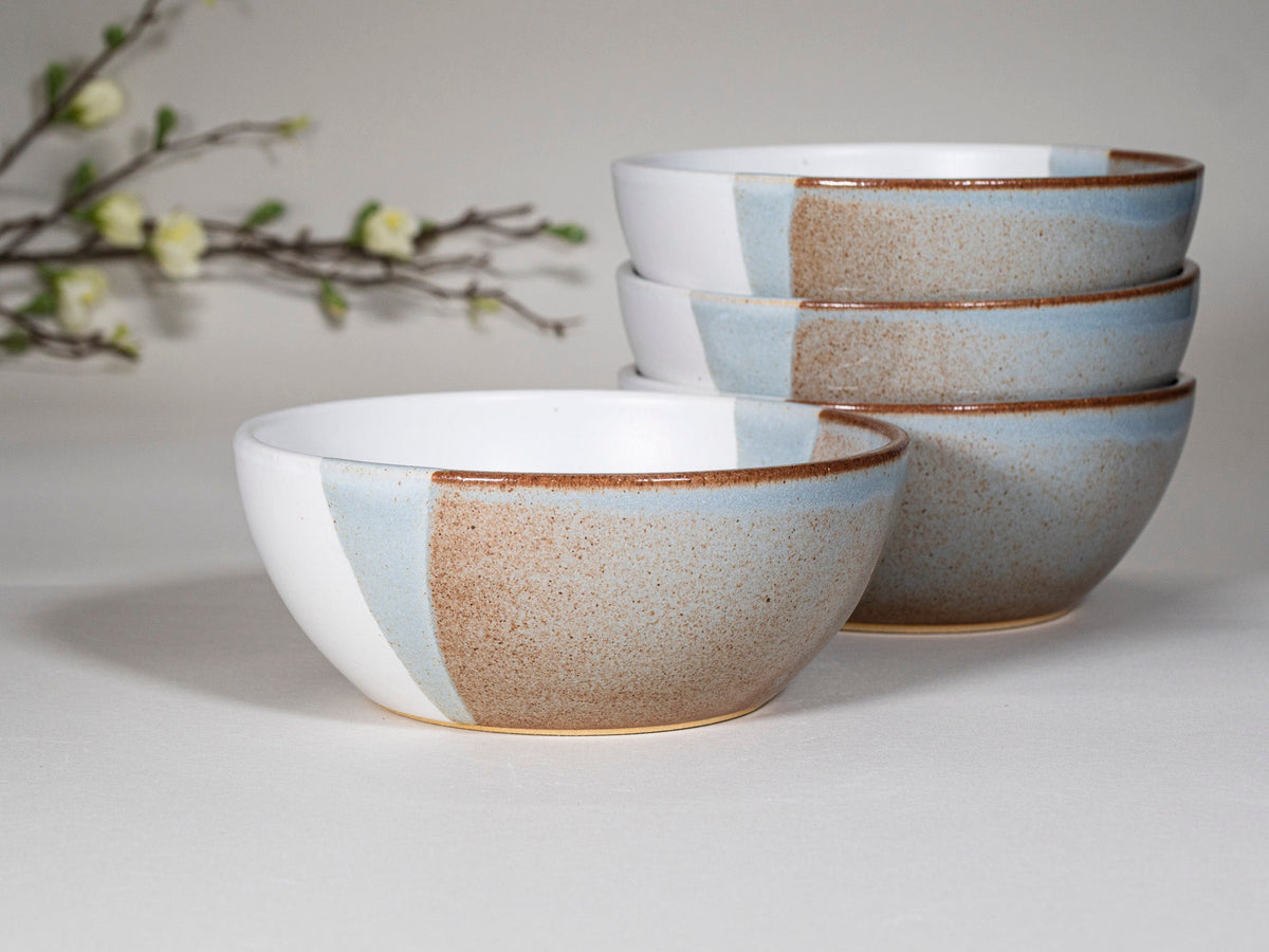 Breakfast Salad Soup Bowl Brown Blue White Stoneware Handmade
