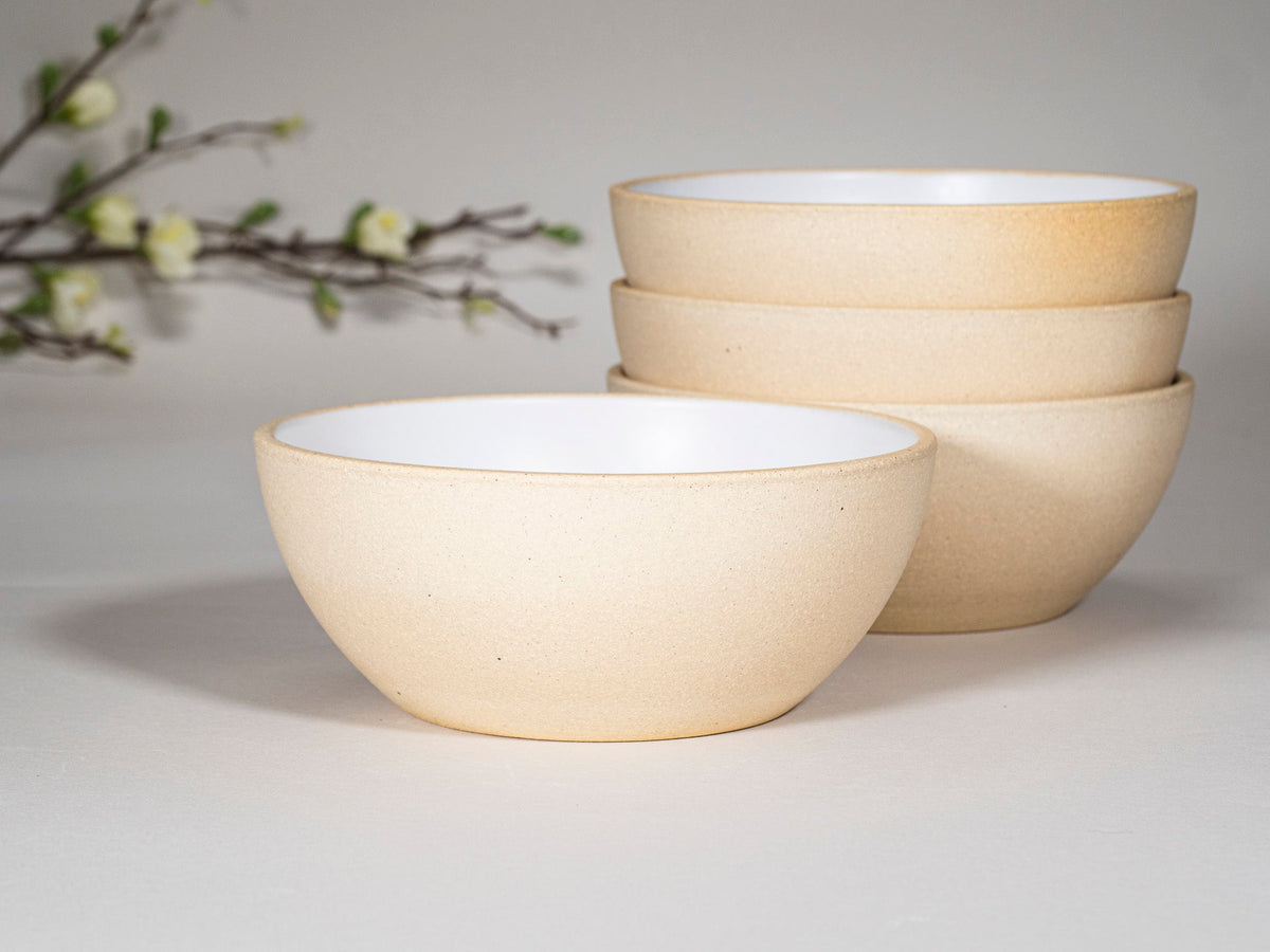 Breakfast Salad Soup Bowl White/Sandy Stoneware Handmade