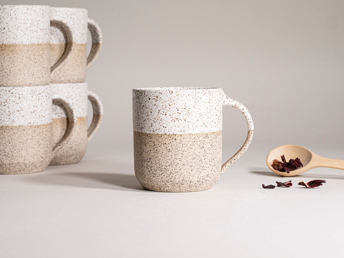 Ceramic Coffee Tea Mug Speckled White 14 oz Stoneware