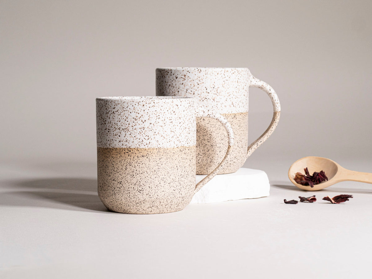 Ceramic Coffee Tea Mug Speckled White 14 oz Stoneware