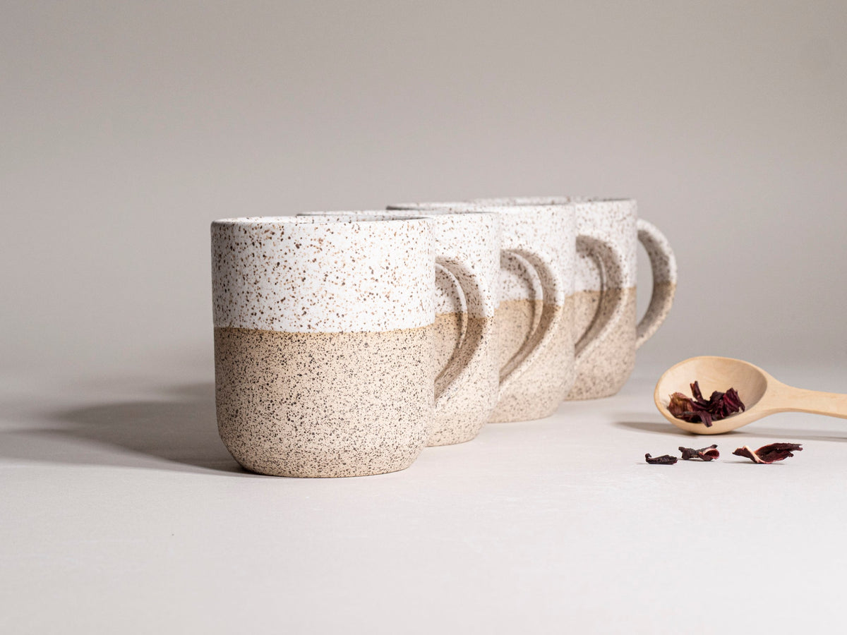 Ceramic Coffee Tea Mug Speckled White 14 oz Stoneware