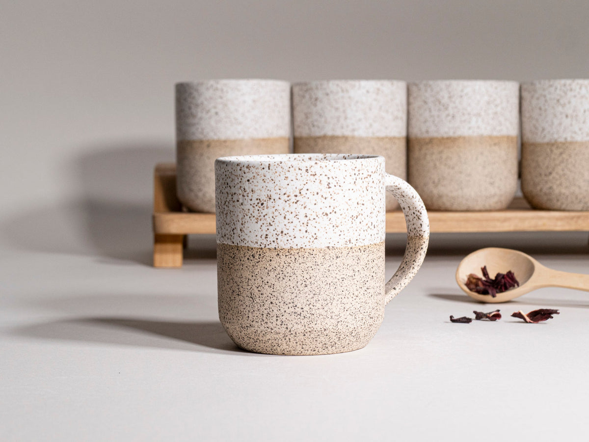 Ceramic Coffee Tea Mug Speckled White 14 oz Stoneware