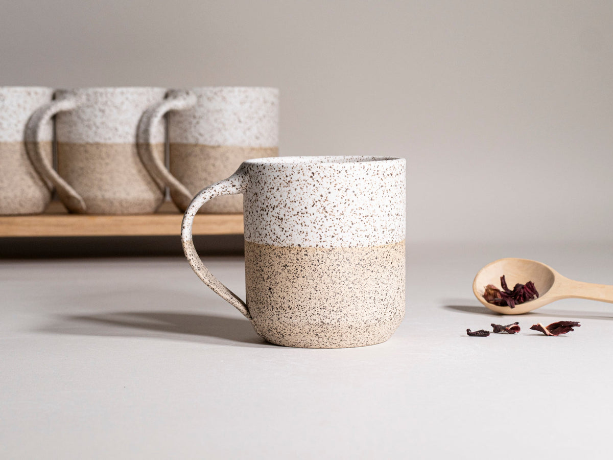 Ceramic Coffee Tea Mug Speckled White 14 oz Stoneware