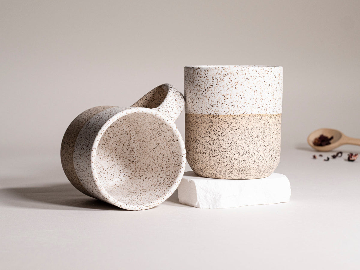 Ceramic Coffee Tea Mug Speckled White 14 oz Stoneware