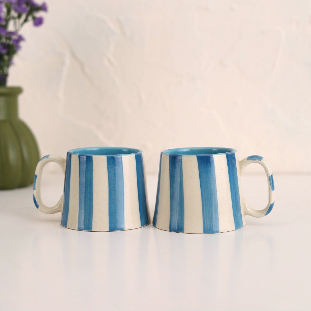 Ceramic Aqua Blue Striped Mug