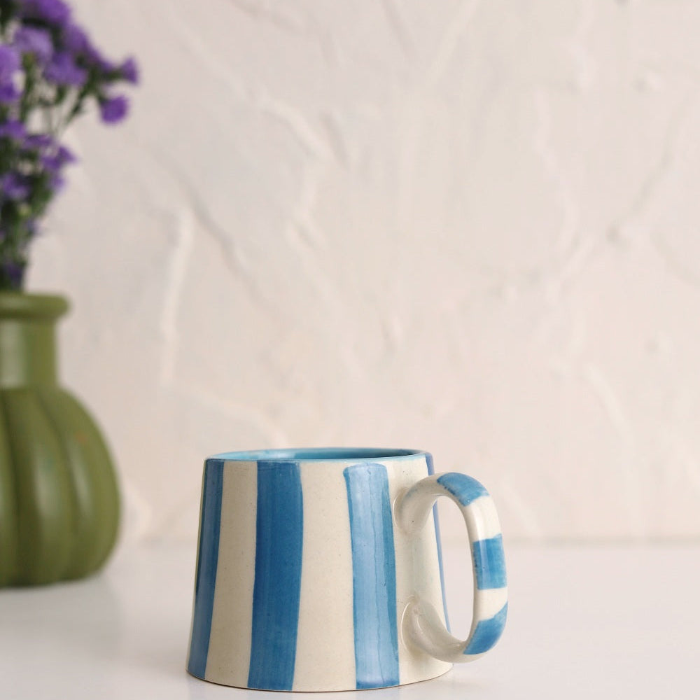 Ceramic Aqua Blue Striped Mug